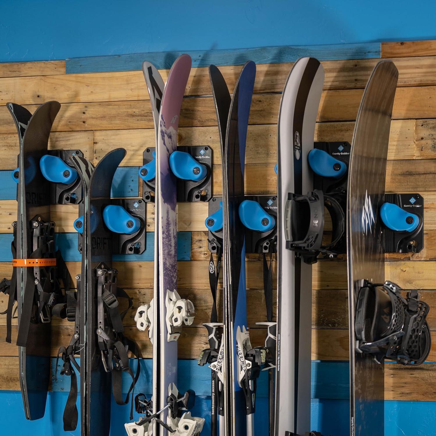 Gravity Grabber Black and Cyan Wall-Mounted Ski and Snowboard Rack 6-Pack