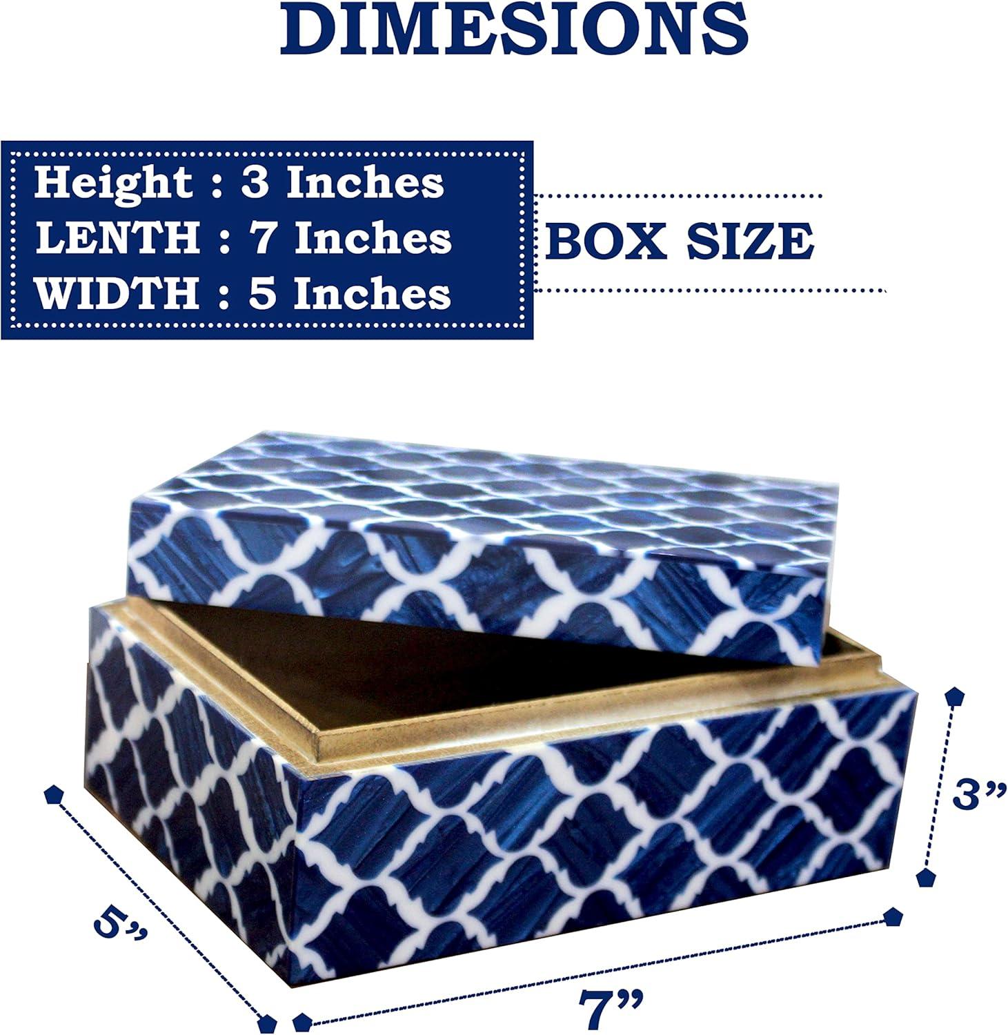 Moroccan Pattern Resin Box Decorative Handmade Storage Box 7x3 x5 inche Blue & White collectiblesbuy
