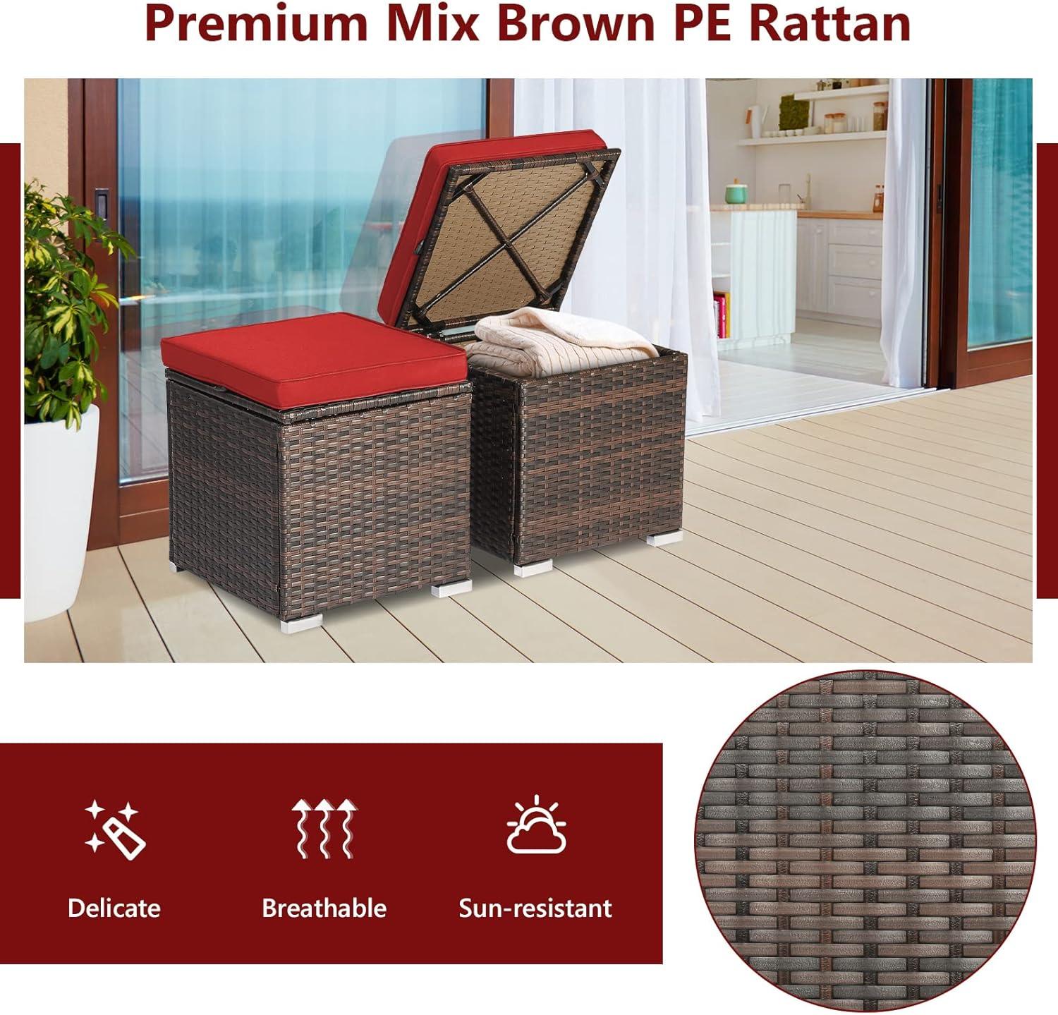 Latitude Run® 2-Pieces Patio Ottoman Set Outdoor Wicker Stool With Storage
