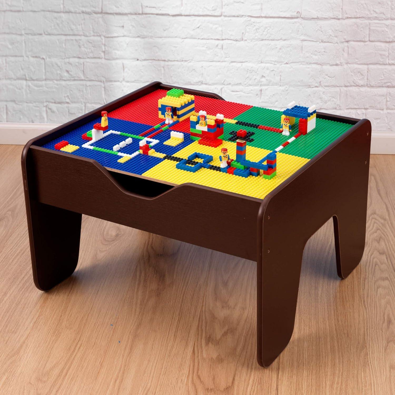 KidKraft 2-in-1 Wooden Activity Table with Board, Train Set and 195 Bricks