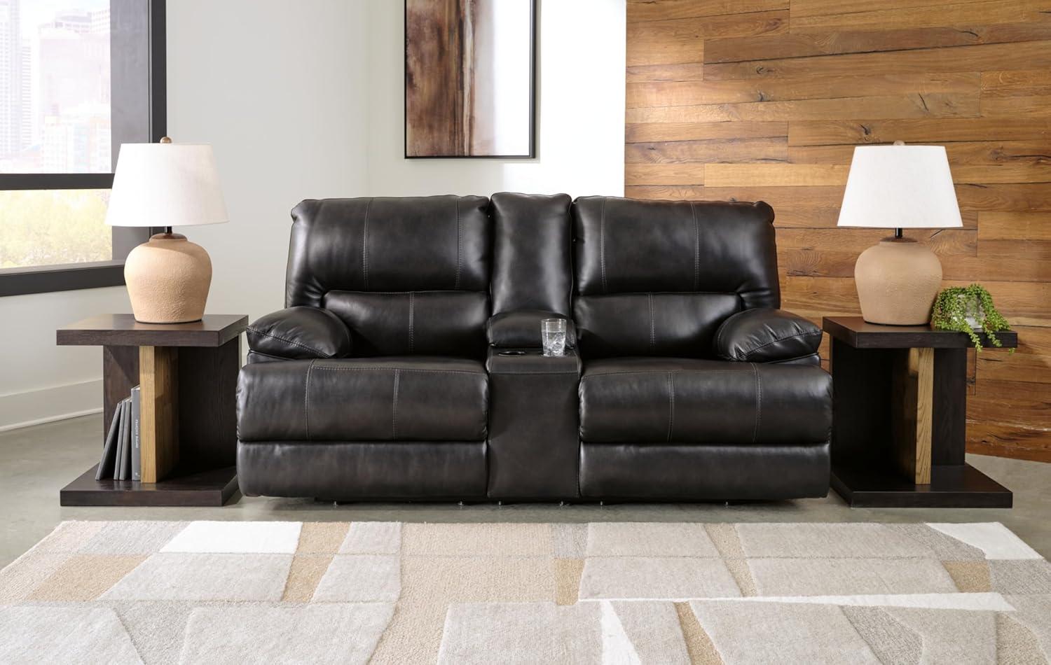 Black Faux Leather Power Reclining Sleeper Loveseat with Storage