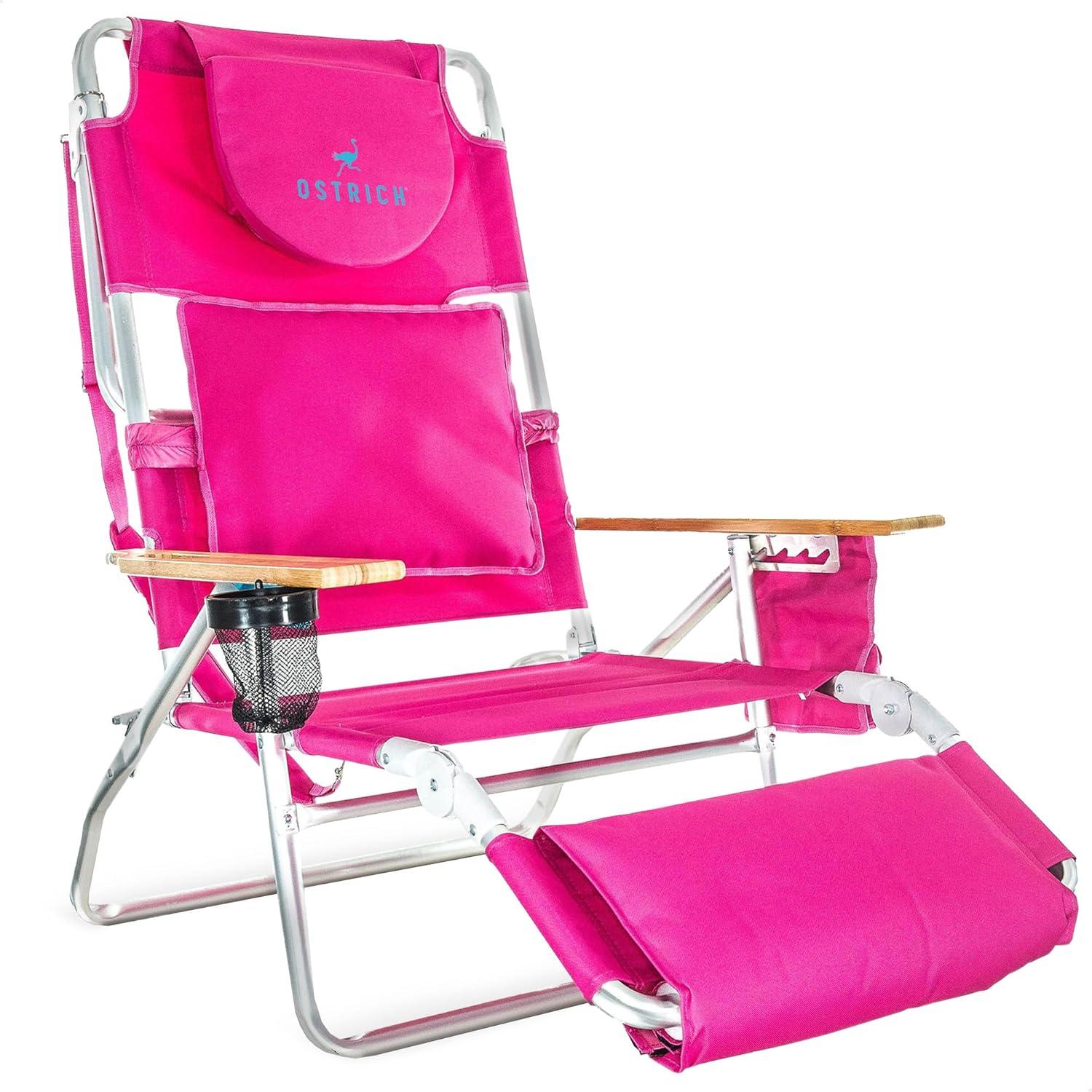 Ostrich Ostrich Deluxe Padded Lightweight Portable Adjustable Outdoor Reclining Folding Chair with Footrest