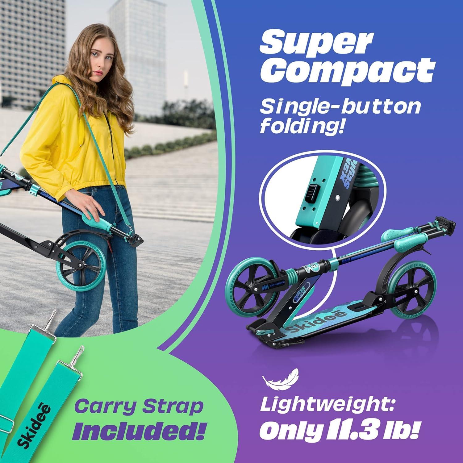 Skidee Scooter for Kids, Teens, Adults, 4 Adjustment Levels, Handlebar Up to 41 Inches, Red