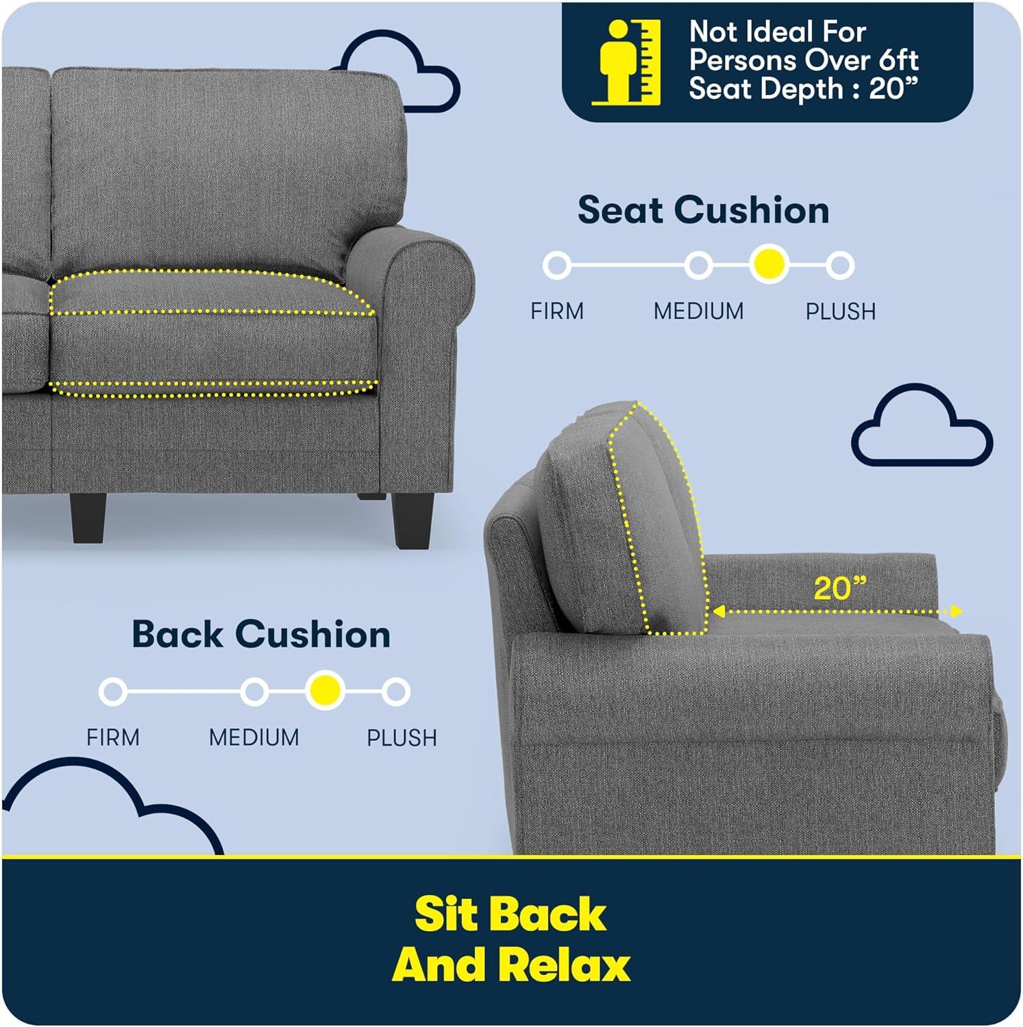 Serta Copenhagen 61" Rolled Arm Sofa, Easy Care Fabric, Soft Pillow Back, Pocket Coil Seat Cushions