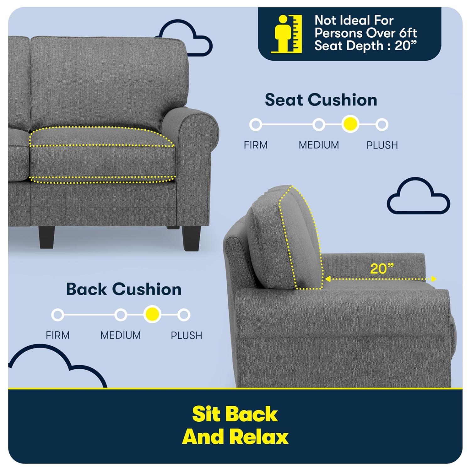Serta Copenhagen 61" Rolled Arm Sofa, Easy Care Fabric, Soft Pillow Back, Pocket Coil Seat Cushions