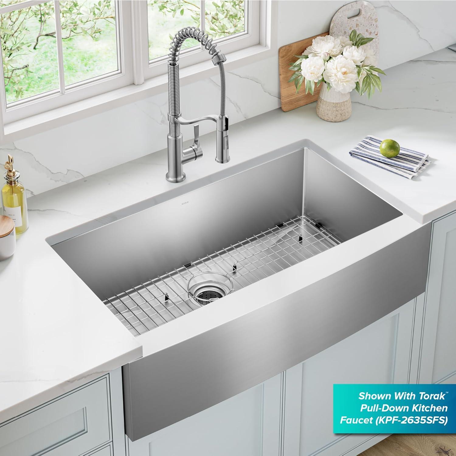 KRAUS Standart Pro Apron Front Farmhouse 16 Gauge Single Bowl Stainless Steel Kitchen Sink