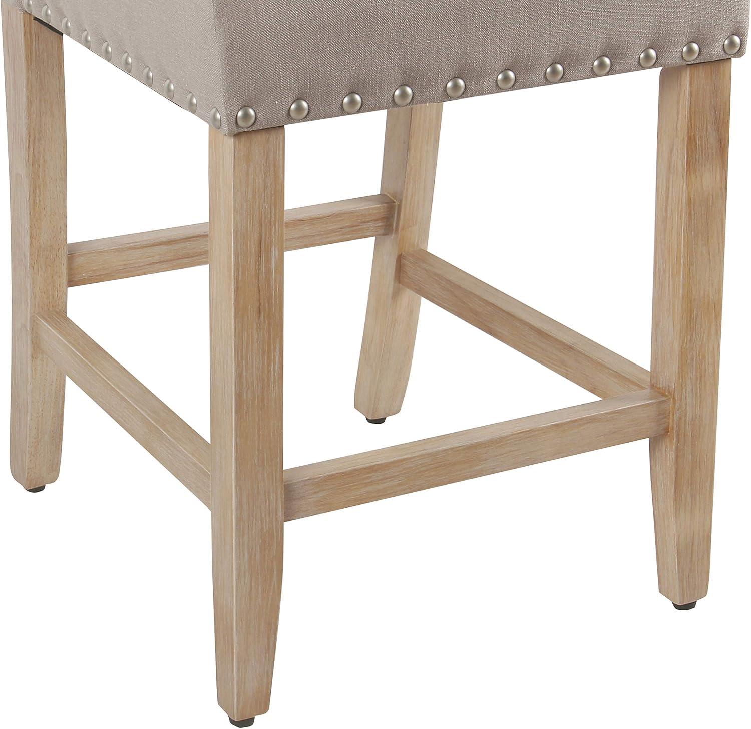 Tan Upholstered 24" Counter Height Barstool with Nailhead Trim