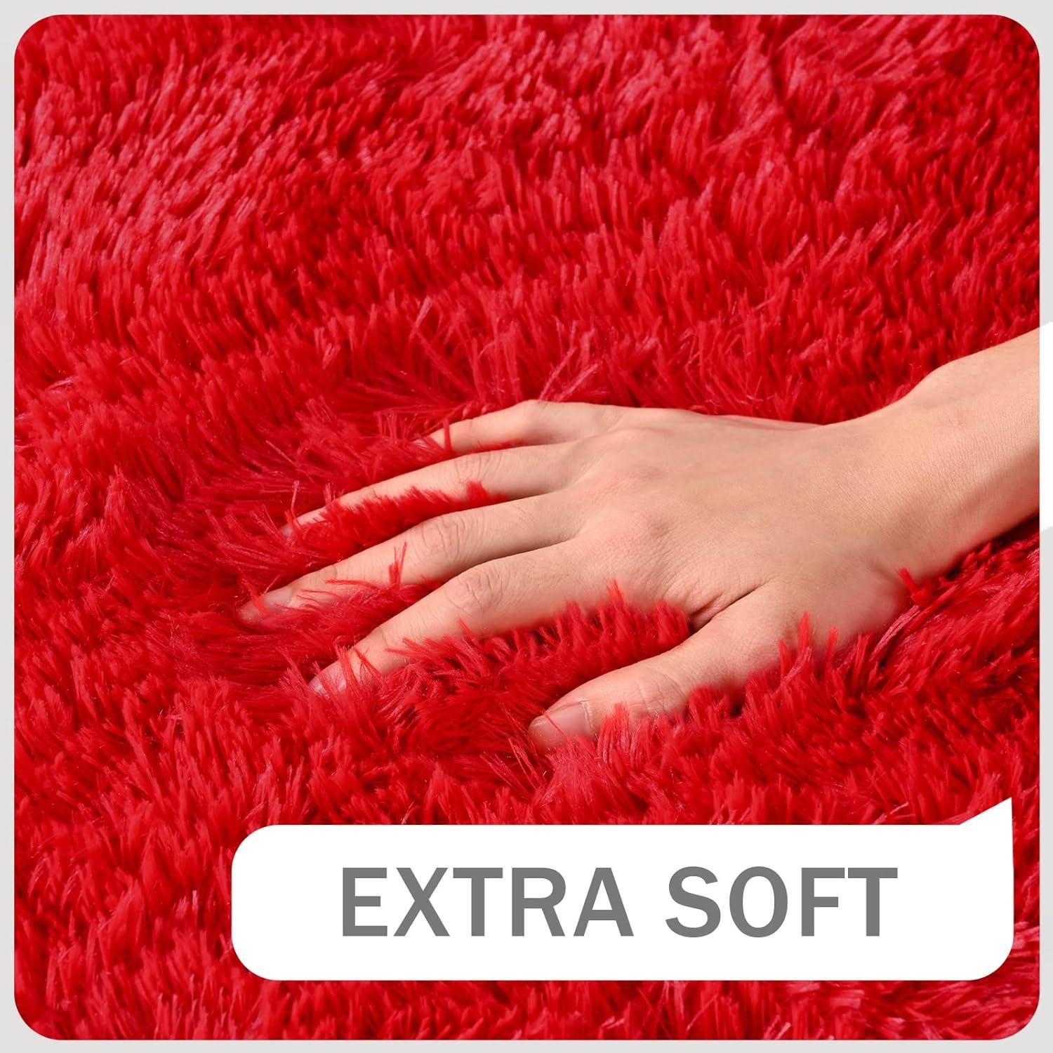 Softlife Super Soft Rug For Living Room Fluffy Rugs For Dorm Room Cute Plush carpet For Bedroom,8' x 10',Red