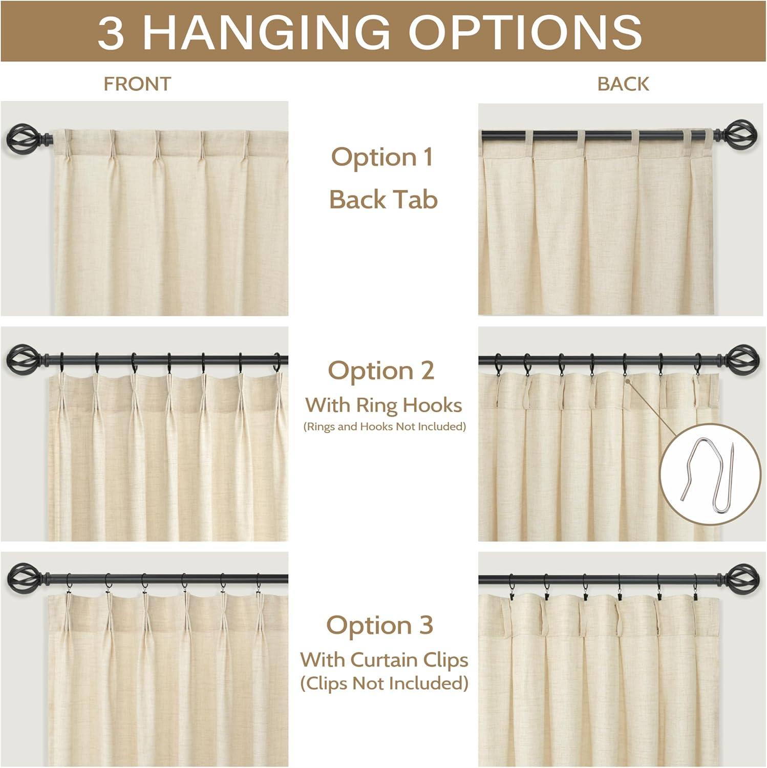 DriftAway Pinch Pleat Linen Blend Semi Sheer Solid Farmhouse and Modern Rustic Curtains for Living Room Bedroom 2 Panels Back Tabs