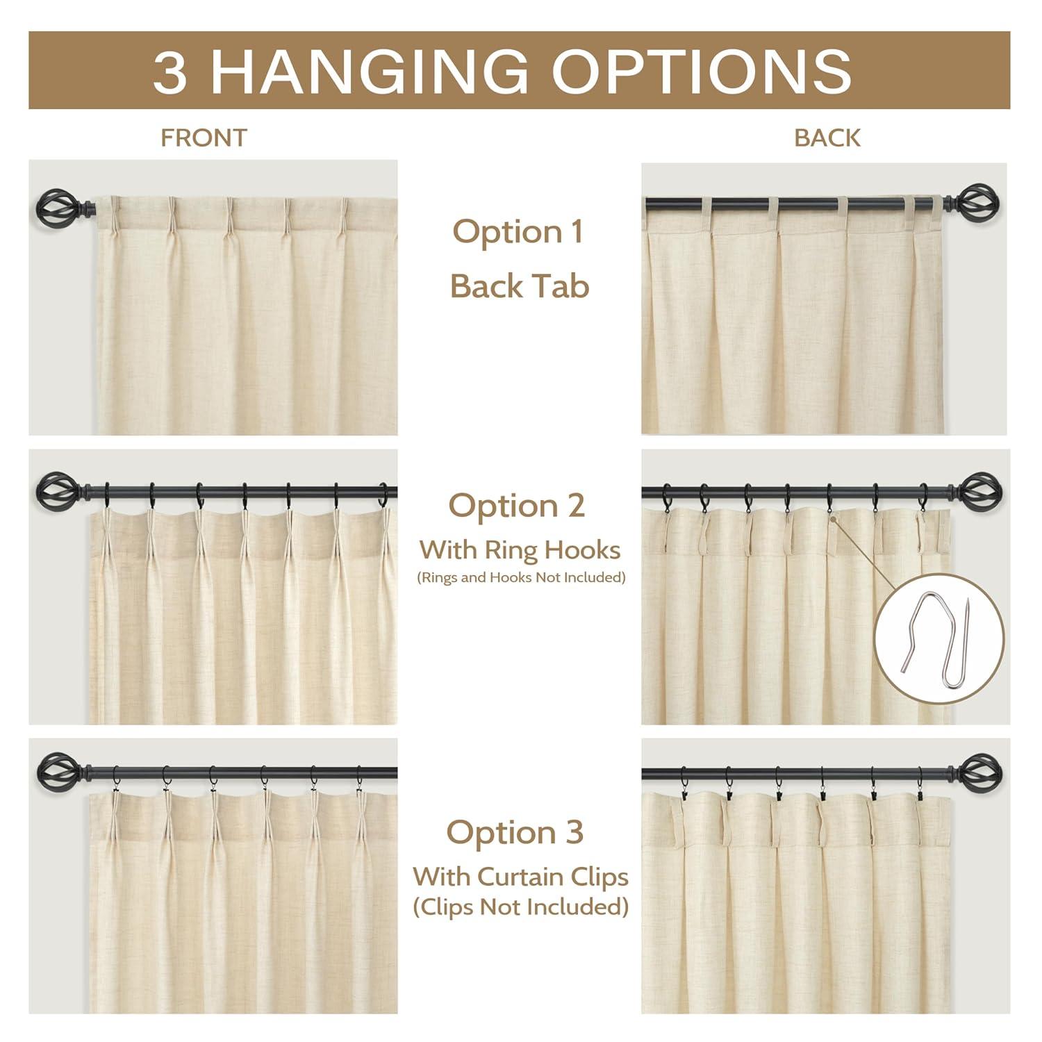 DriftAway Pinch Pleat Linen Textured Semi Sheer Solid Curtains Back Tabs Beige 30" Width X 96" Length