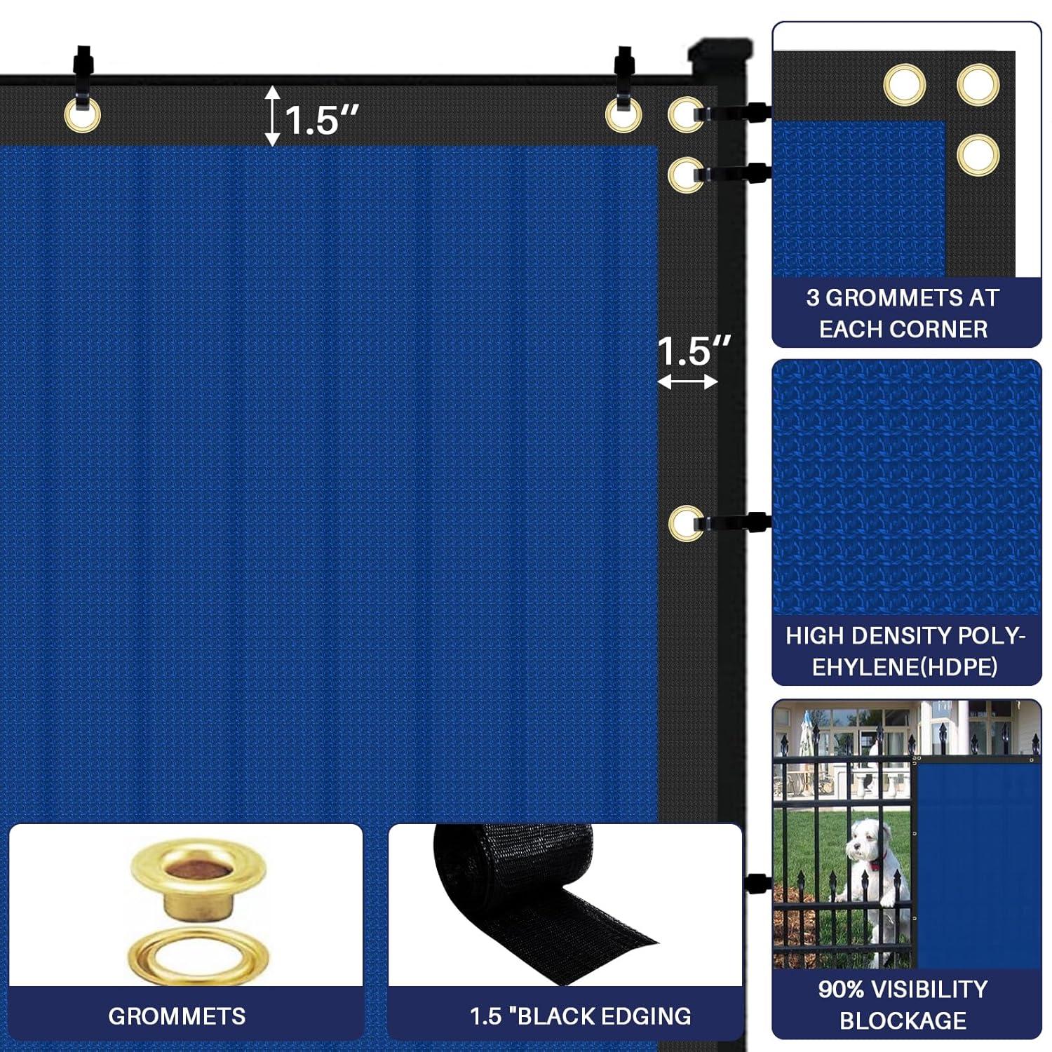 Privacy Fence Screen 5' x 12' Heavy Duty Windscreen Fencing Mesh Fabric Shade Net Cover for Outdoor Wall Garden Yard Pool Deck, Blue