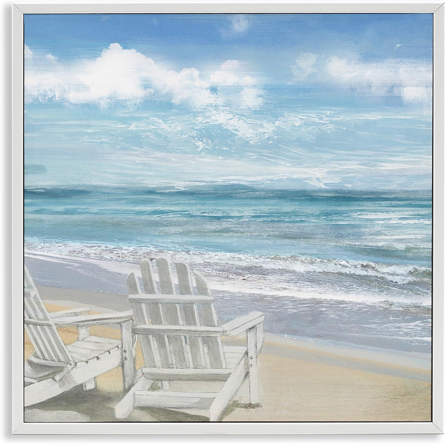Stupell Industries White Adirondack Chairs on the Beach Painting, 12 x 12,Design by Main Line Studio