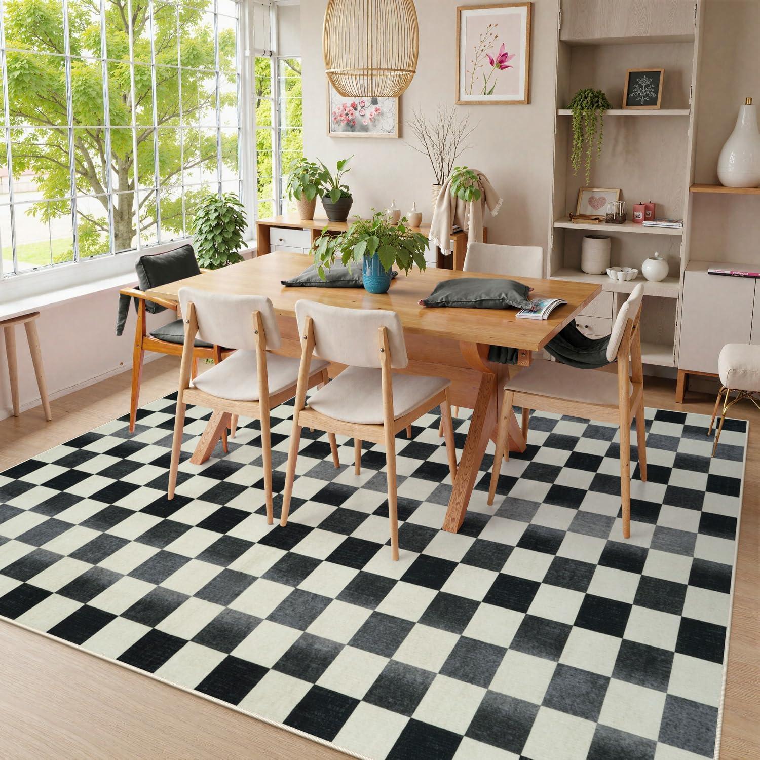 Luxe Weavers Checkered Black and White Geometric 8x10 Area Rug