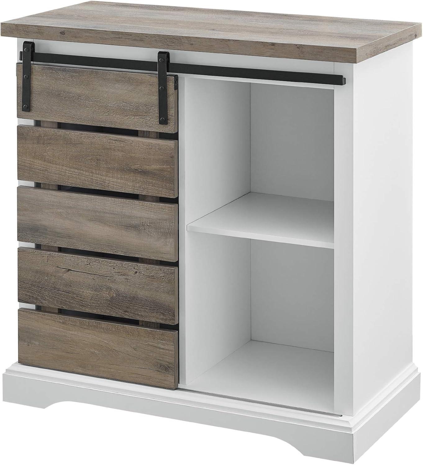 32" Rustic Wood Farmhouse TV Stand - Solid White and Gray Wash