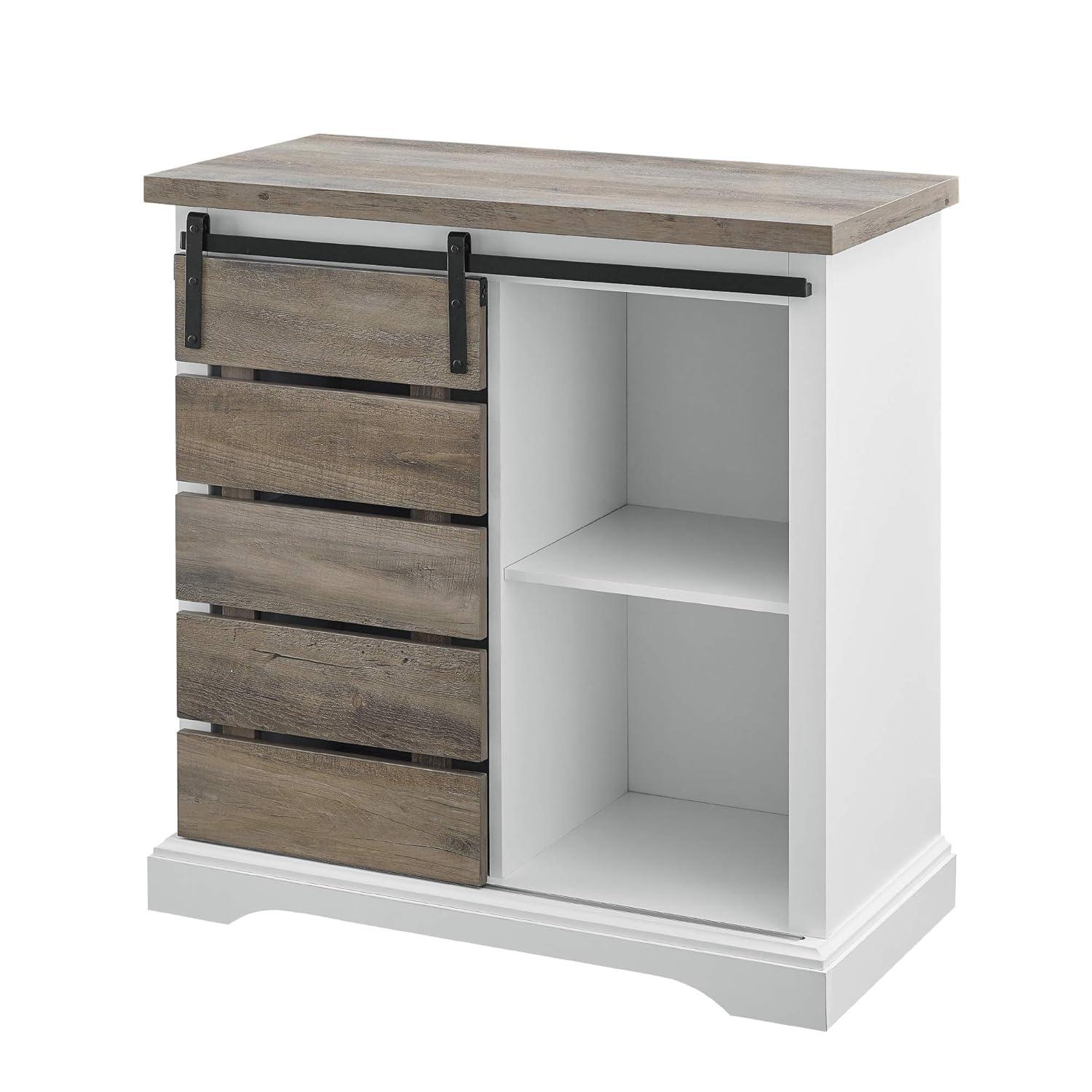 32" Rustic Wood Farmhouse TV Stand - Solid White and Gray Wash