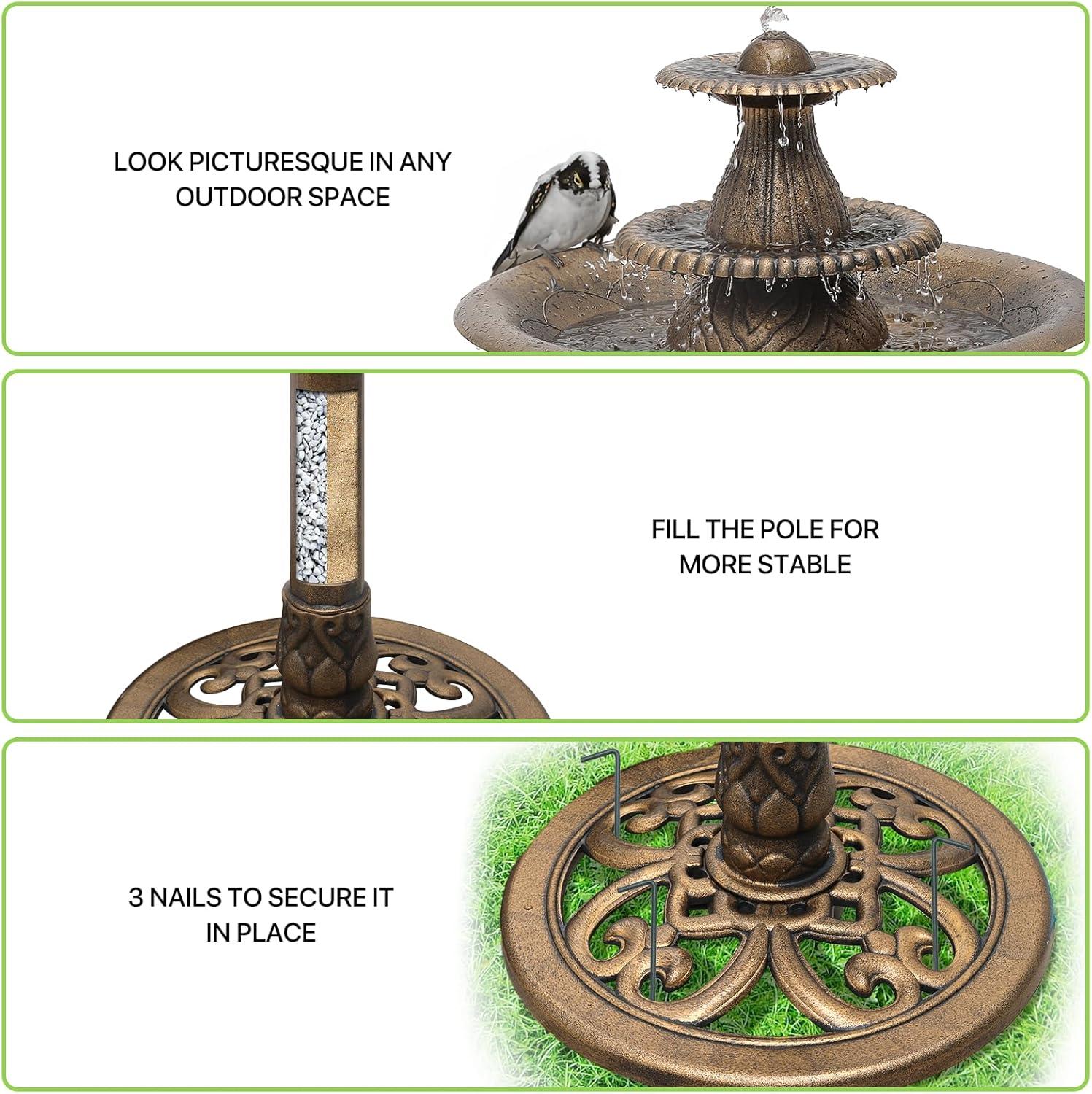 Magshion 35" Outdoor Garden Pedestal Water Fountain and Birdbath, 3 Tier Waterfall with Recirculating Pump, for Garden Patio Backyard D?cor, Bronze