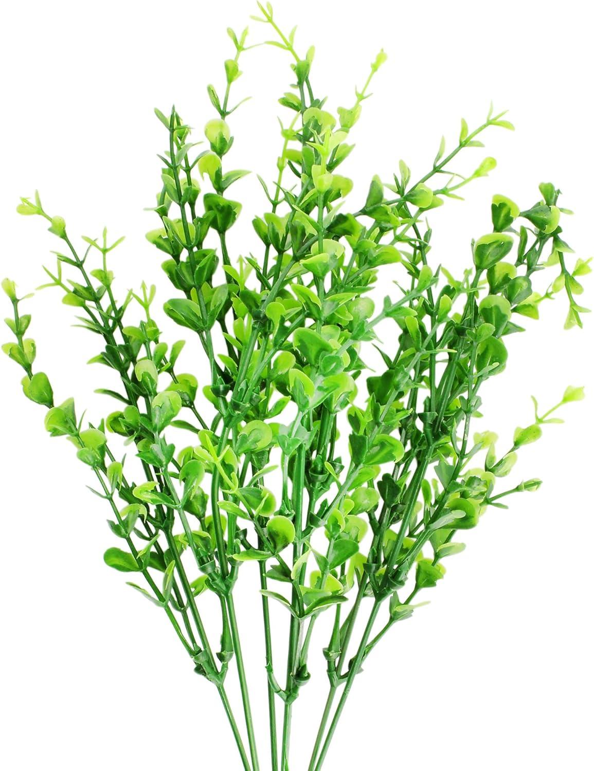 Cornucopia Brands Artificial Shrubs, 8pk; Faux Plastic Leafy Greenery Imitation Boxwood Plants, Indoor/Outdoor