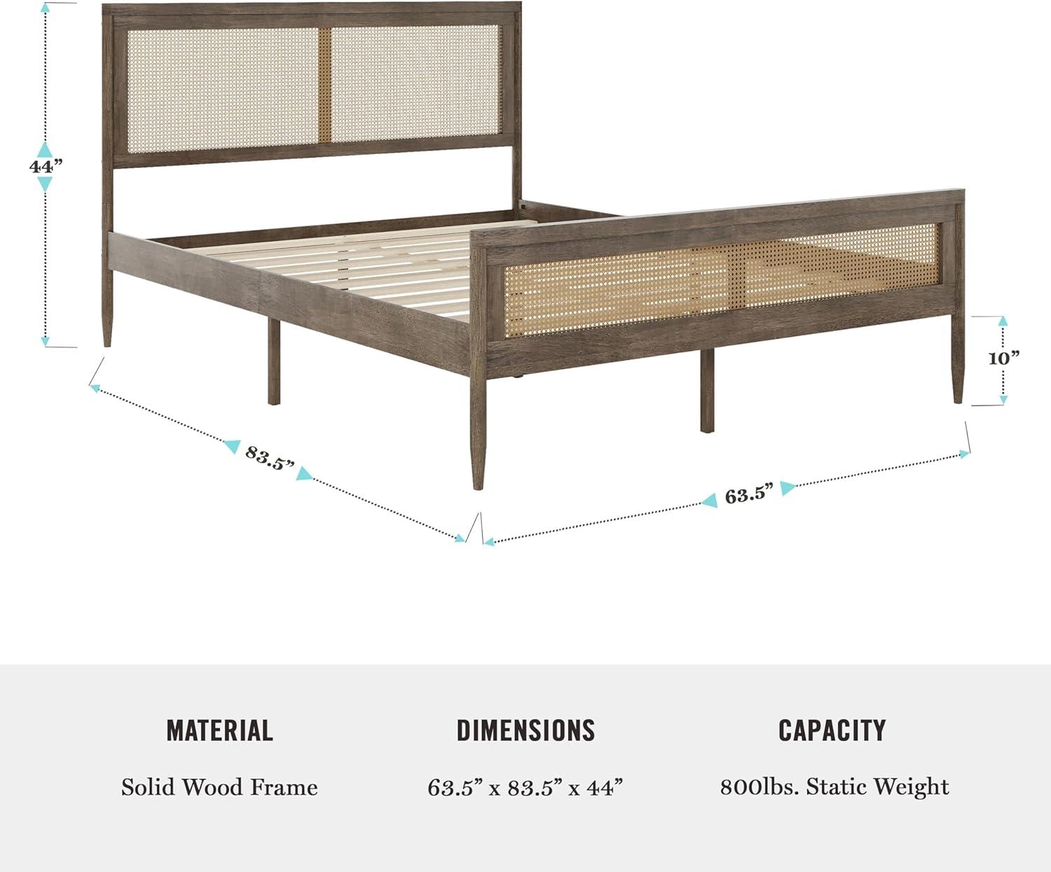 Martha Stewart Jax Wooden Platform Bed With Rattan Inset Headboard And Footboard