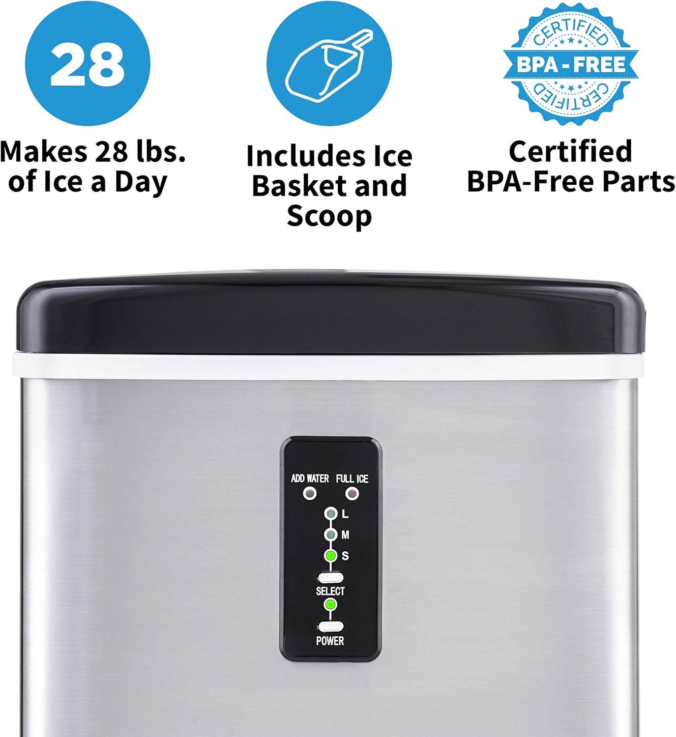 Newair Countertop Ice Maker, 28 lbs. of Ice a Day, 3 Ice Sizes, BPA-Free Parts