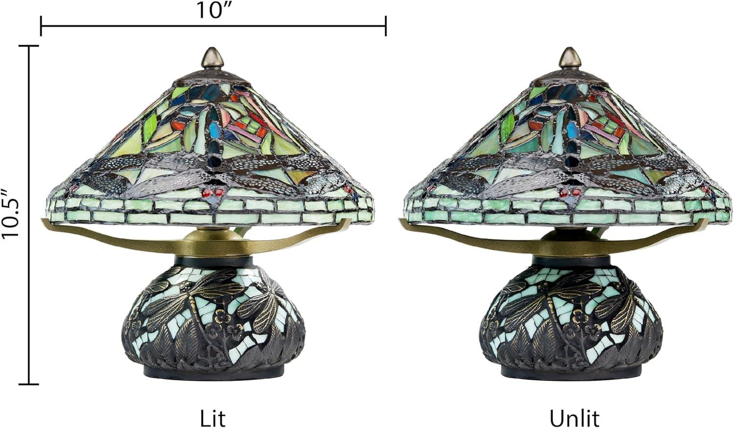 10" H Stained Glass Mini Dragonfly Table Lamp w/ Mosaic Base