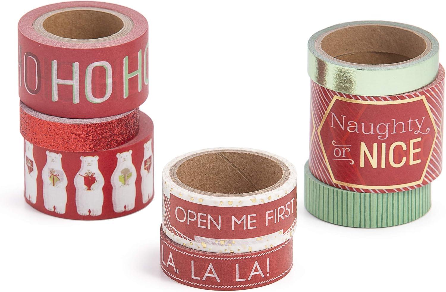 Assorted Christmas Washi Tape Set, Red and Green, 8 Pieces