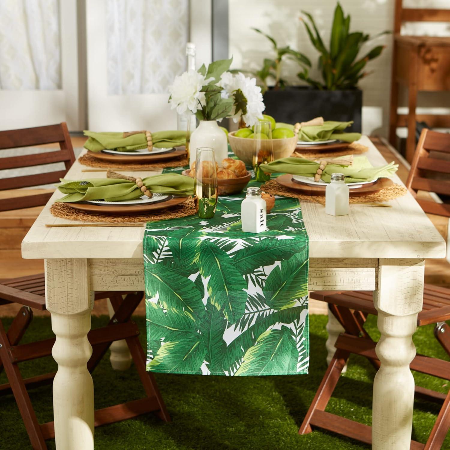 Green Banana Leaf Polyester Outdoor Table Runner