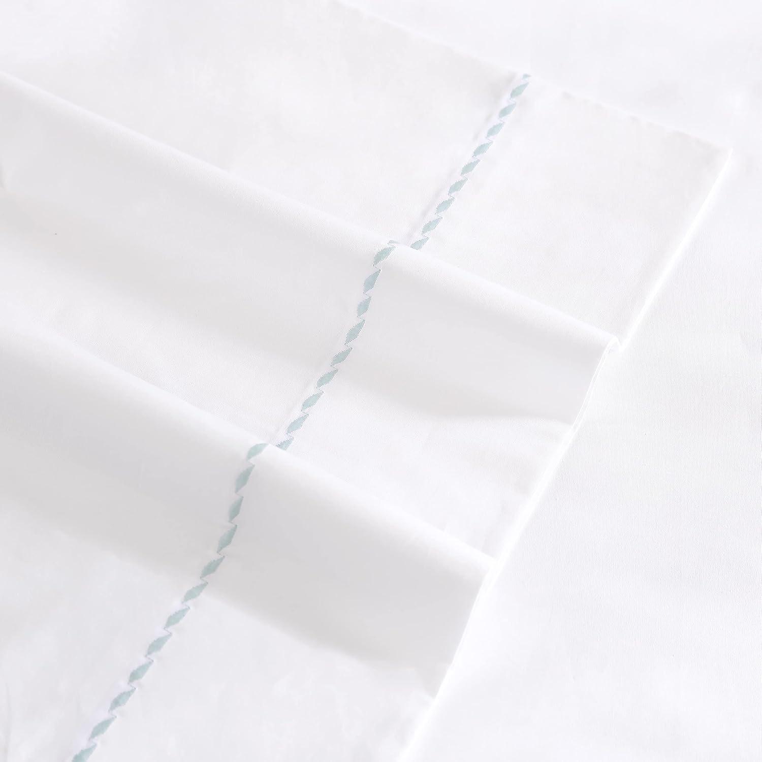 Queen Blue Organic Cotton Embroidered Percale Sheet Set