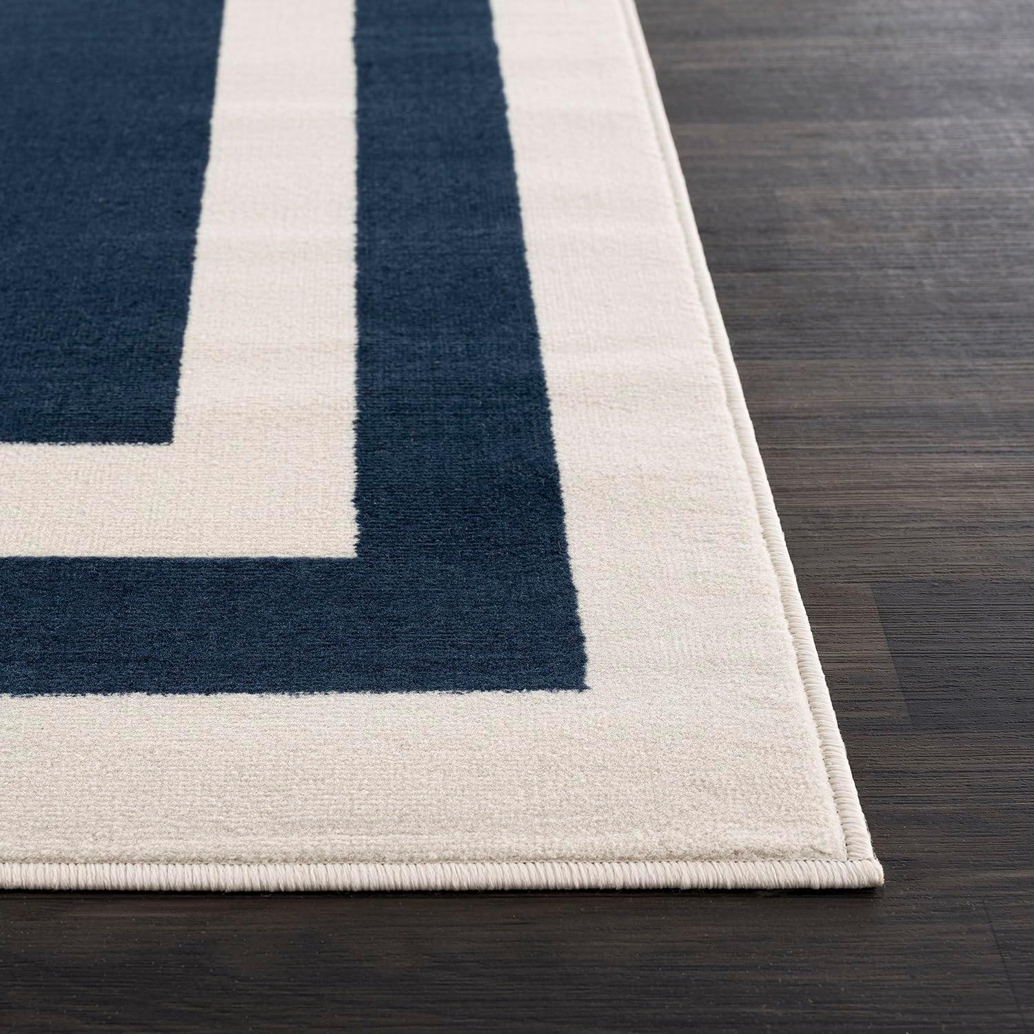 CAMILSON Crystal Navy Blue Area Rug, 6'7"x9' Bordered, for Living Room, Bedroom, Dining Room Navy Blue / Cream Indoor Area Rugs