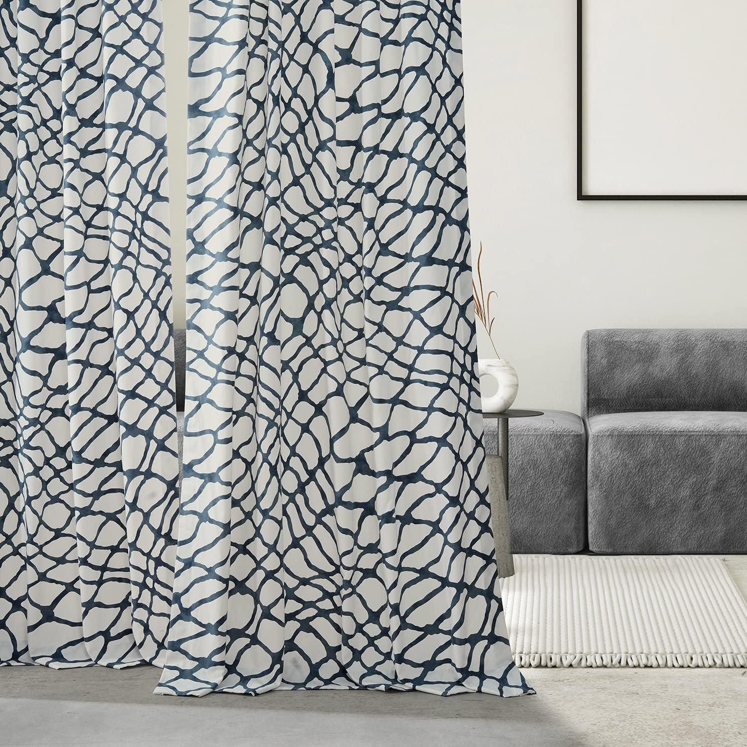 Ellis Blue Abstract Cotton Room Darkening Curtains 50" x 120"