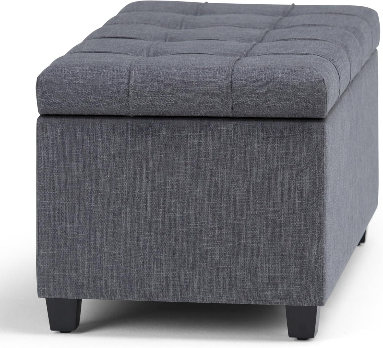 Simpli Home Sienna 34" Transitional Rectangle Ottoman Bench in Gray Linen Look Fabric