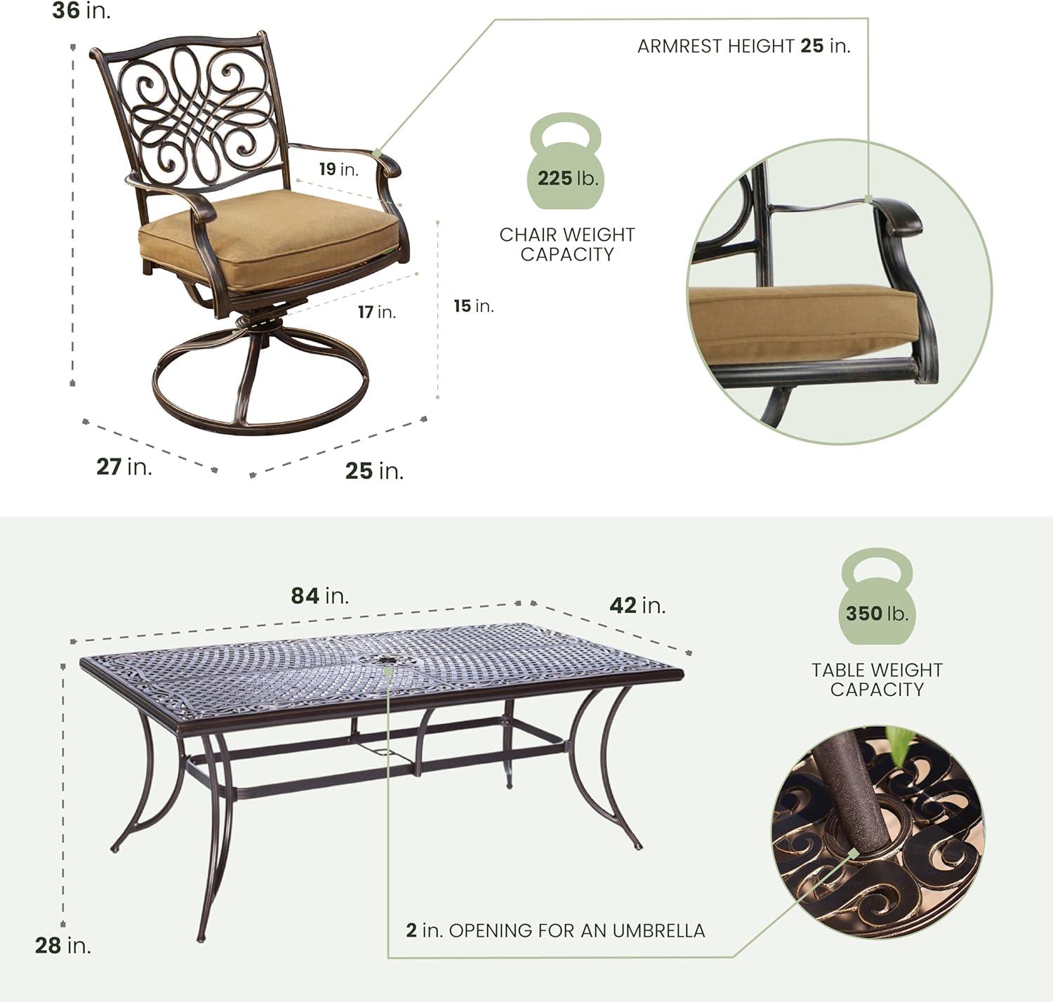 Hanover Traditions 9-Piece Dining Set with Eight Swivel Dining Chairs and a Large 84 x 42 in. Dining Table