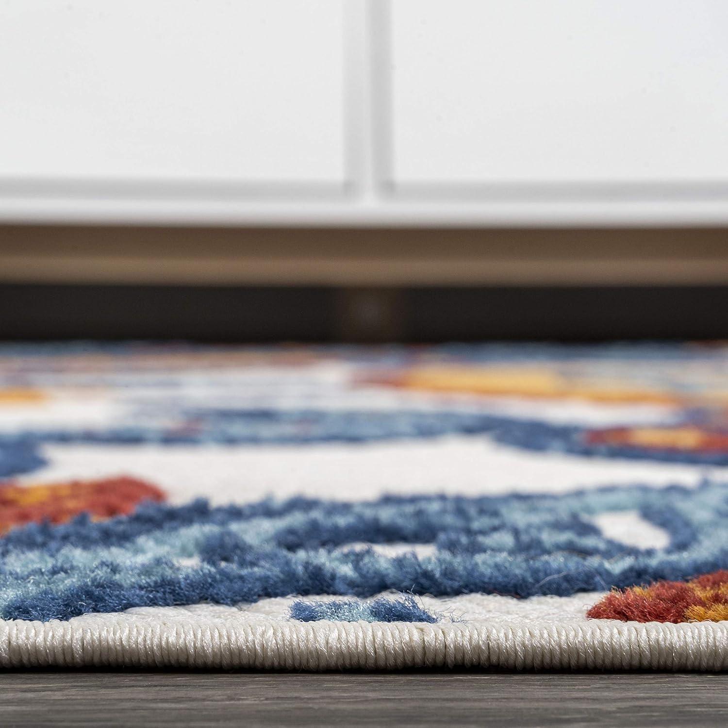 2'x8' Julien Paisley High-Low Indoor/Outdoor Area Rug, Orange/Blue - JONATHAN Y