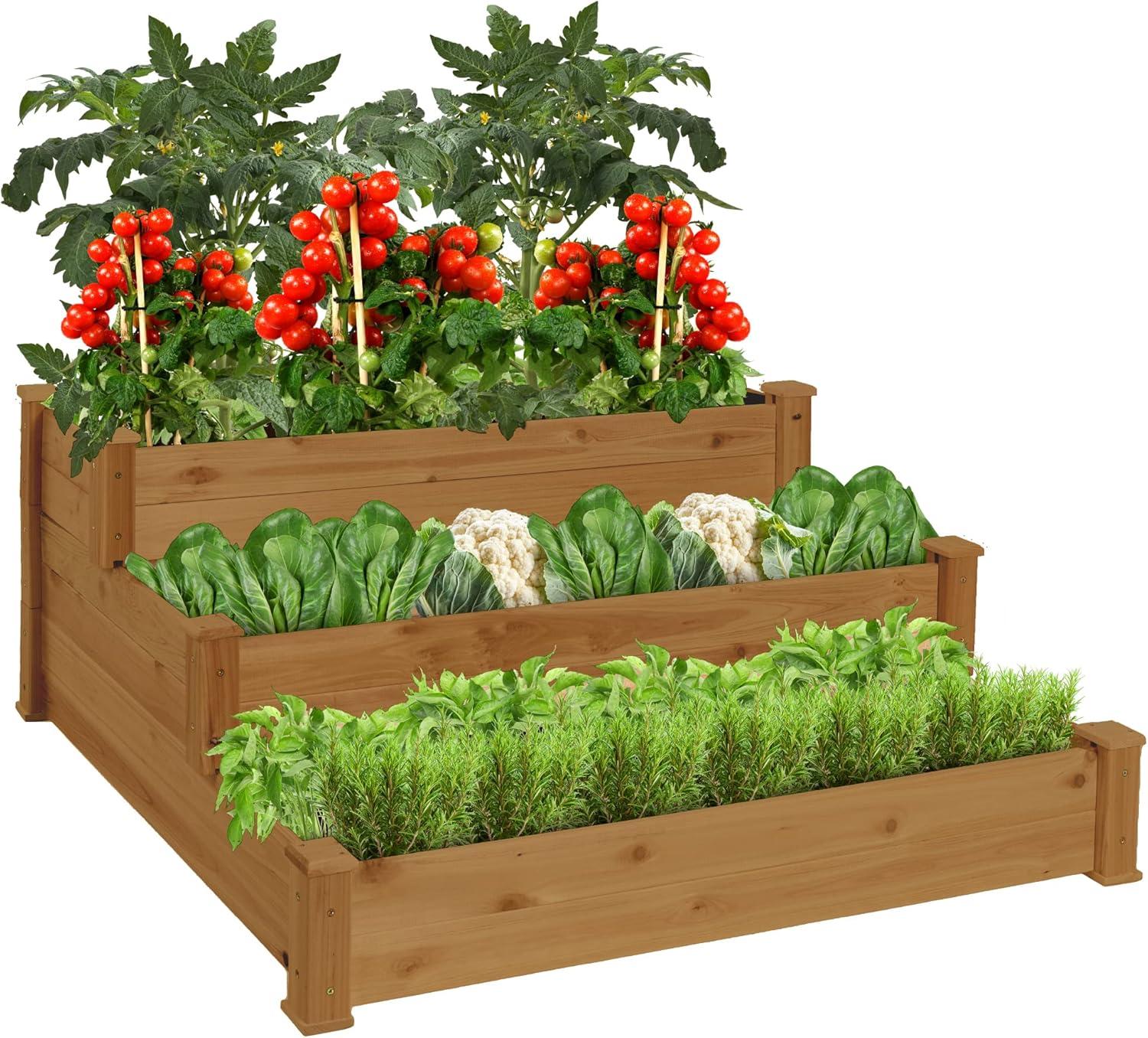 Arlmont & Co. Rosselyn 3-Tier Fir Wood Raised Garden Bed Planter for Plants, Vegetables, Outdoor Gardening
