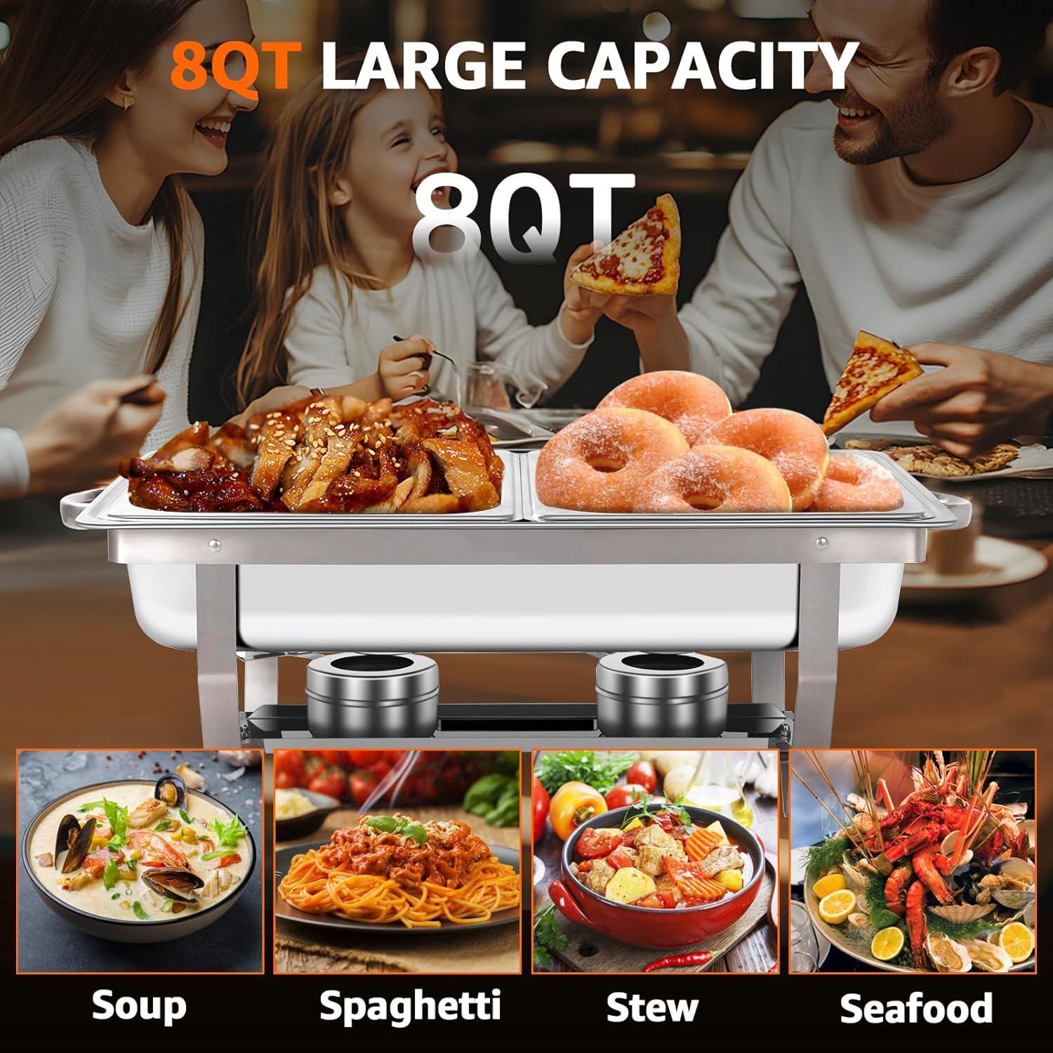 The Party Aisle™ Chafing Dishes For Buffet 4 Pack, 8 Qt Stainless Steel Chafers And Buffet Warmers Sets With Lid, Rectangle Serving Food Warmer Catering Supplies Buffet Display For Parties