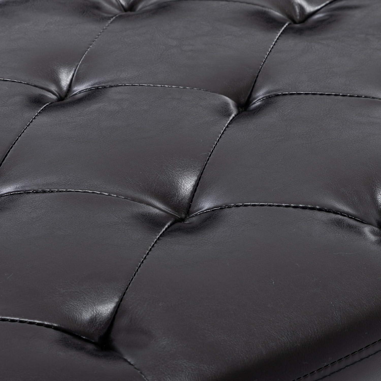 Black Faux Leather Tufted Storage Footstool