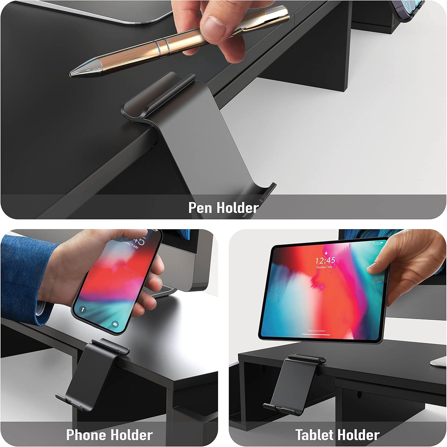 Desk Dual Monitor Stand Riser with Drawer, Black