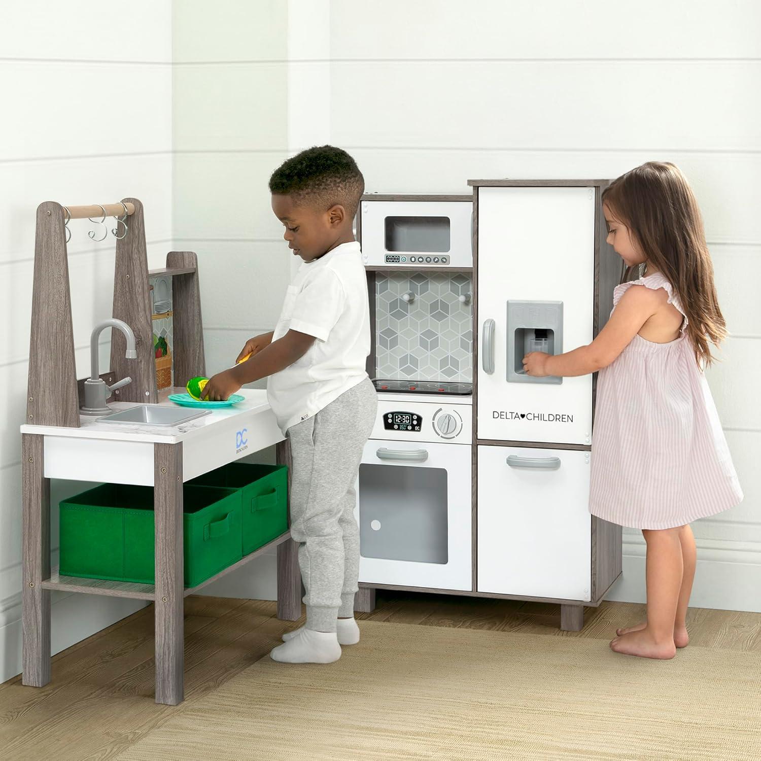 Gourmet All-In-One Corner Play Kitchen - Toy Kitchen Playset With Realistic Stove Burners (Lights)