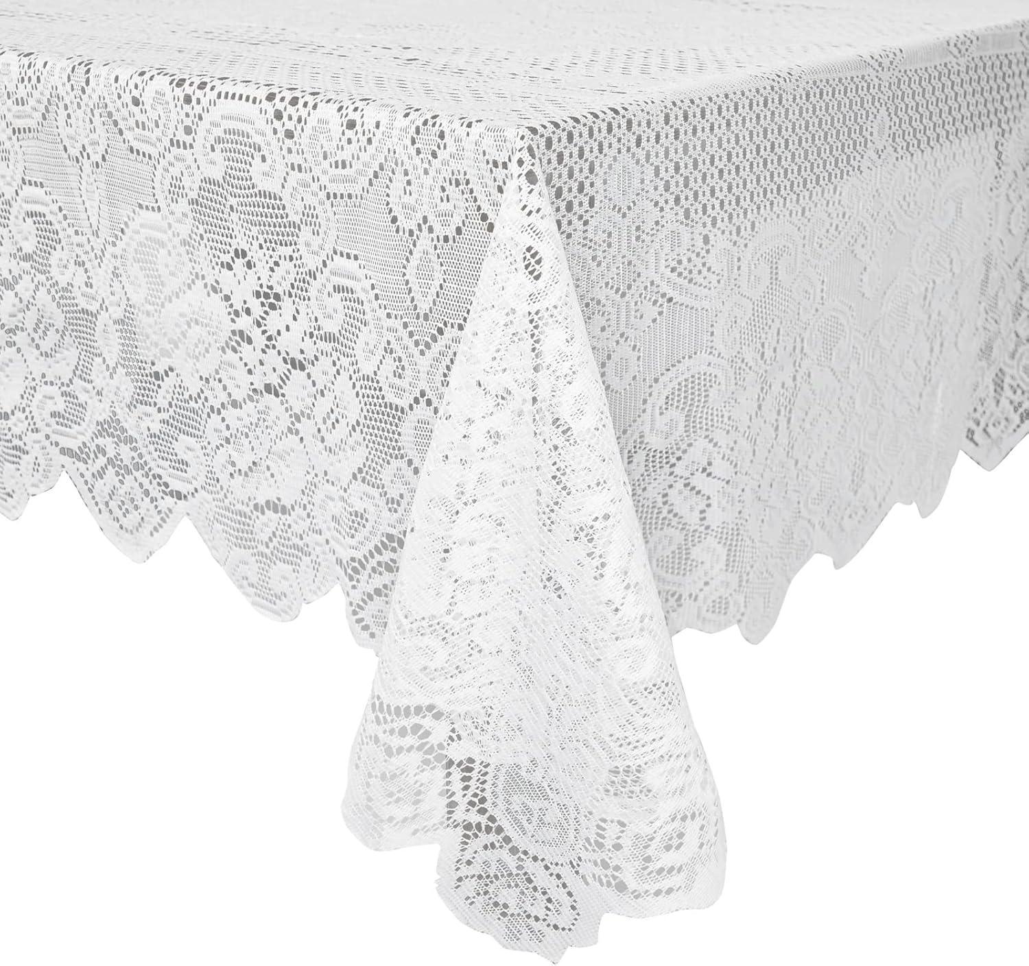 Juvale White Lace Tablecloth for Rectangular Tables, Vintage Style Wedding Table Cloths for Formal Dining, 60 x 97 In