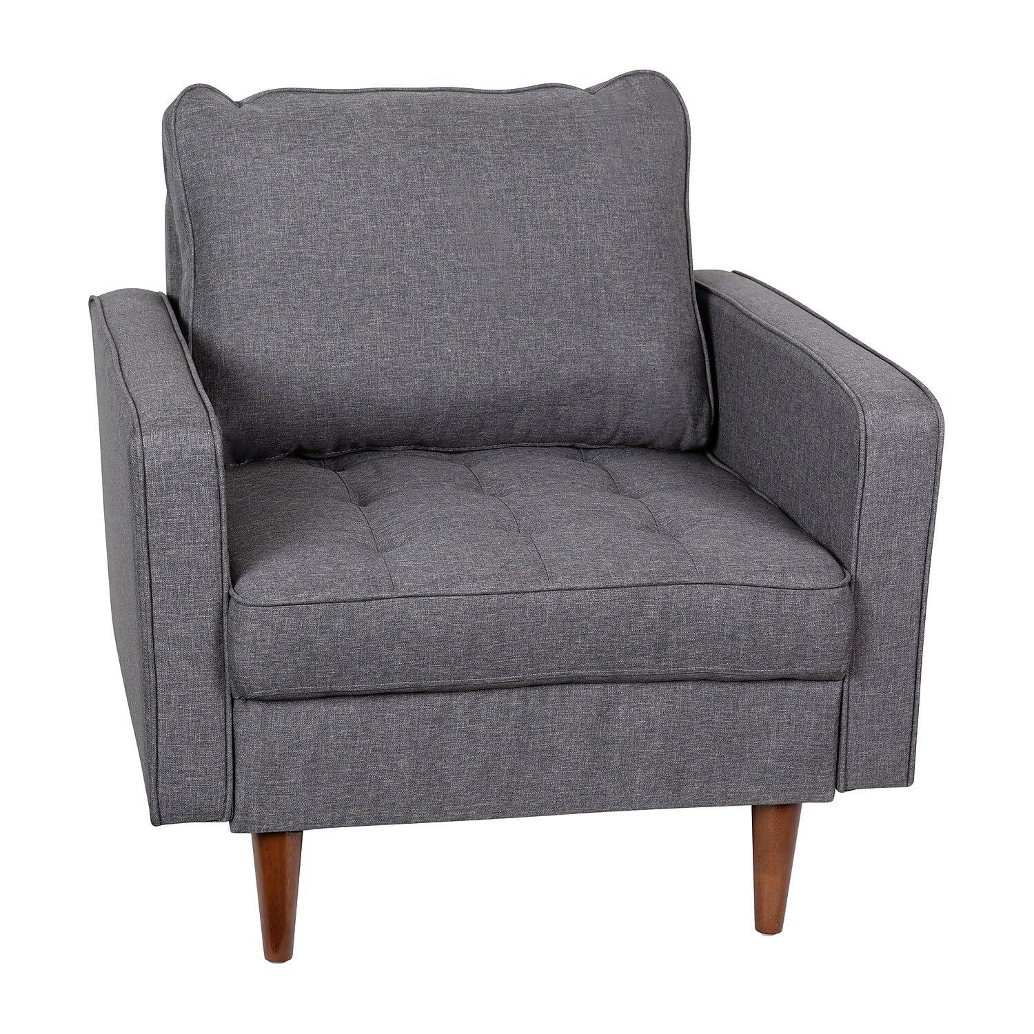 Flash Furniture Hudson Mid-Century Modern Commercial Grade Armchair with Tufted Faux Linen Upholstery & Solid Wood Legs in Dark Gray