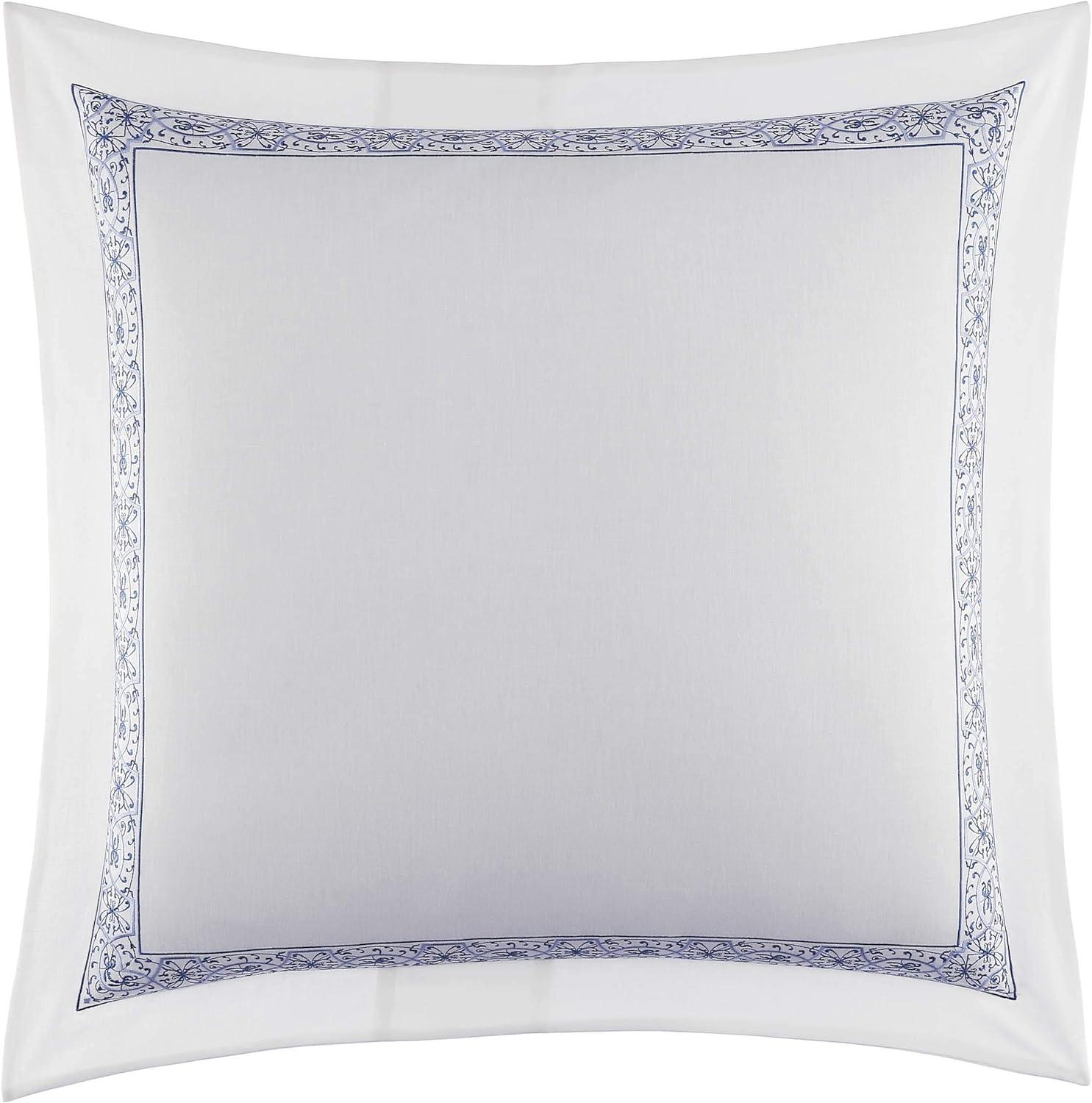 Luxurious Blue and White Embroidered Cotton Euro Sham