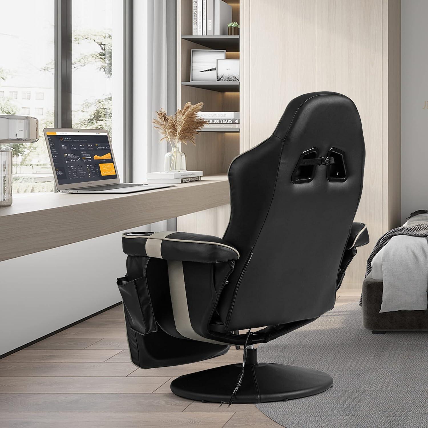 Costway Massage Gaming Recliner Reclining Racing Chair Swivel Gray