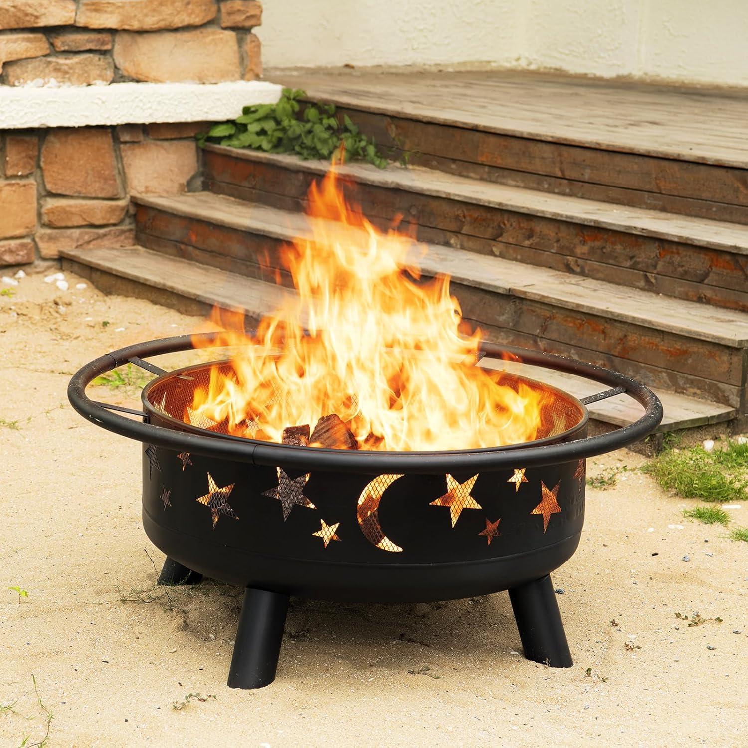 Pure Garden 32-Inch Outdoor Wood Burning Fire Pit with PVC Cover (Black)