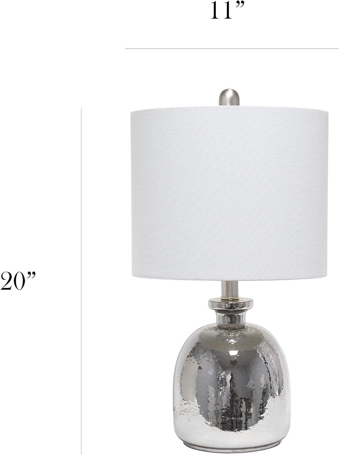 Silvery Glass Table Lamp with Light Gray Cotton Drum Shade