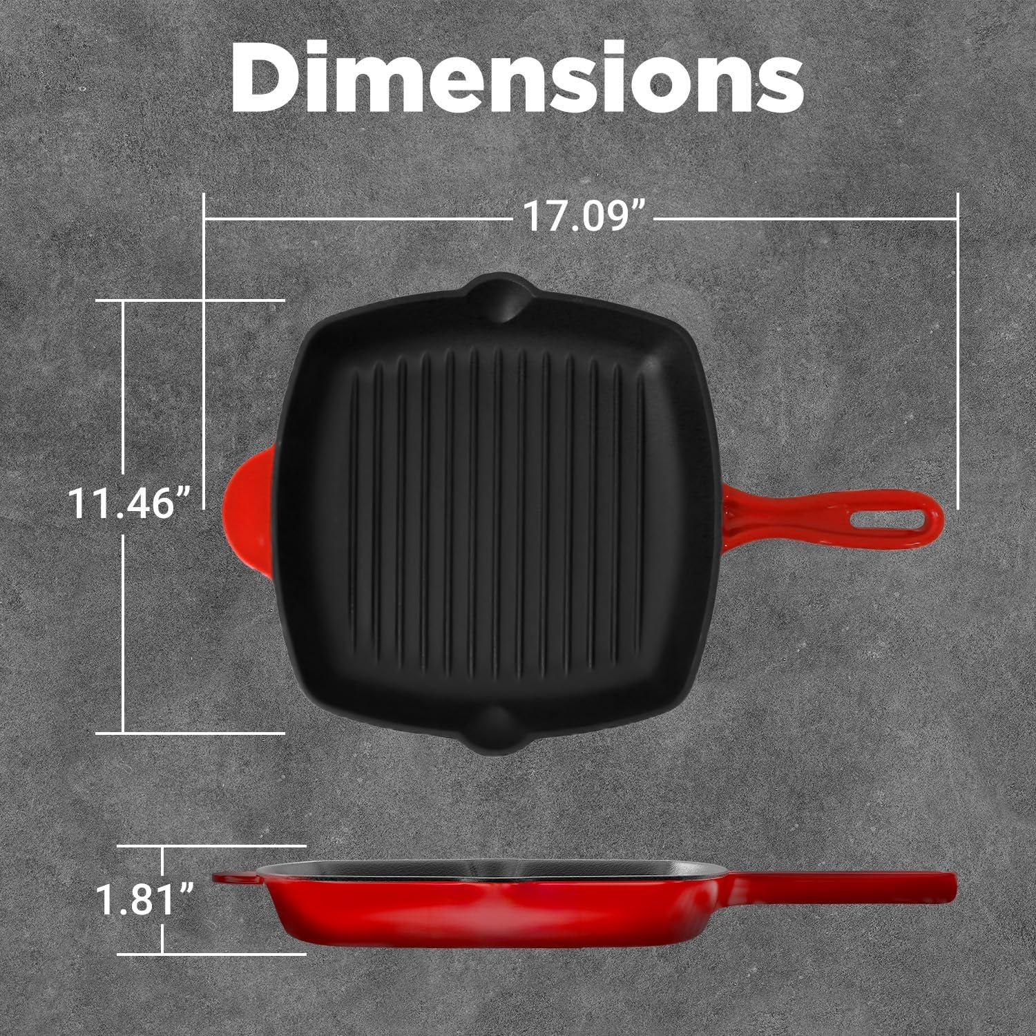 NutriChef 11.46'' Non-Stick Enameled Cast Iron Grill Pan / Griddle Set