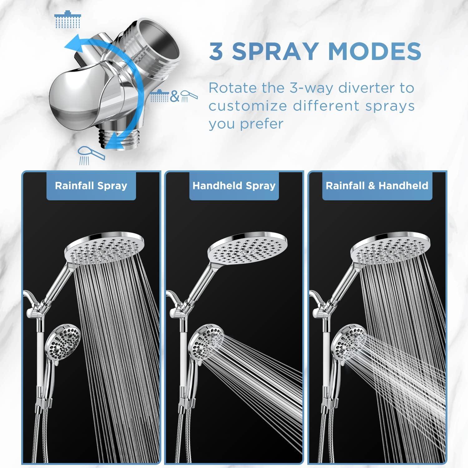 Chrome Dual Handheld Rain Shower Head Combo with Adjustable Height