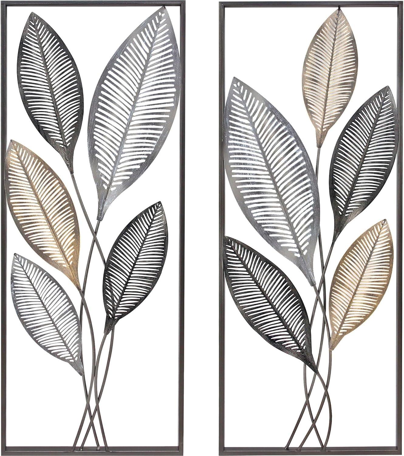 Metallic Gold and Silver Leaf Wall Sculpture Set