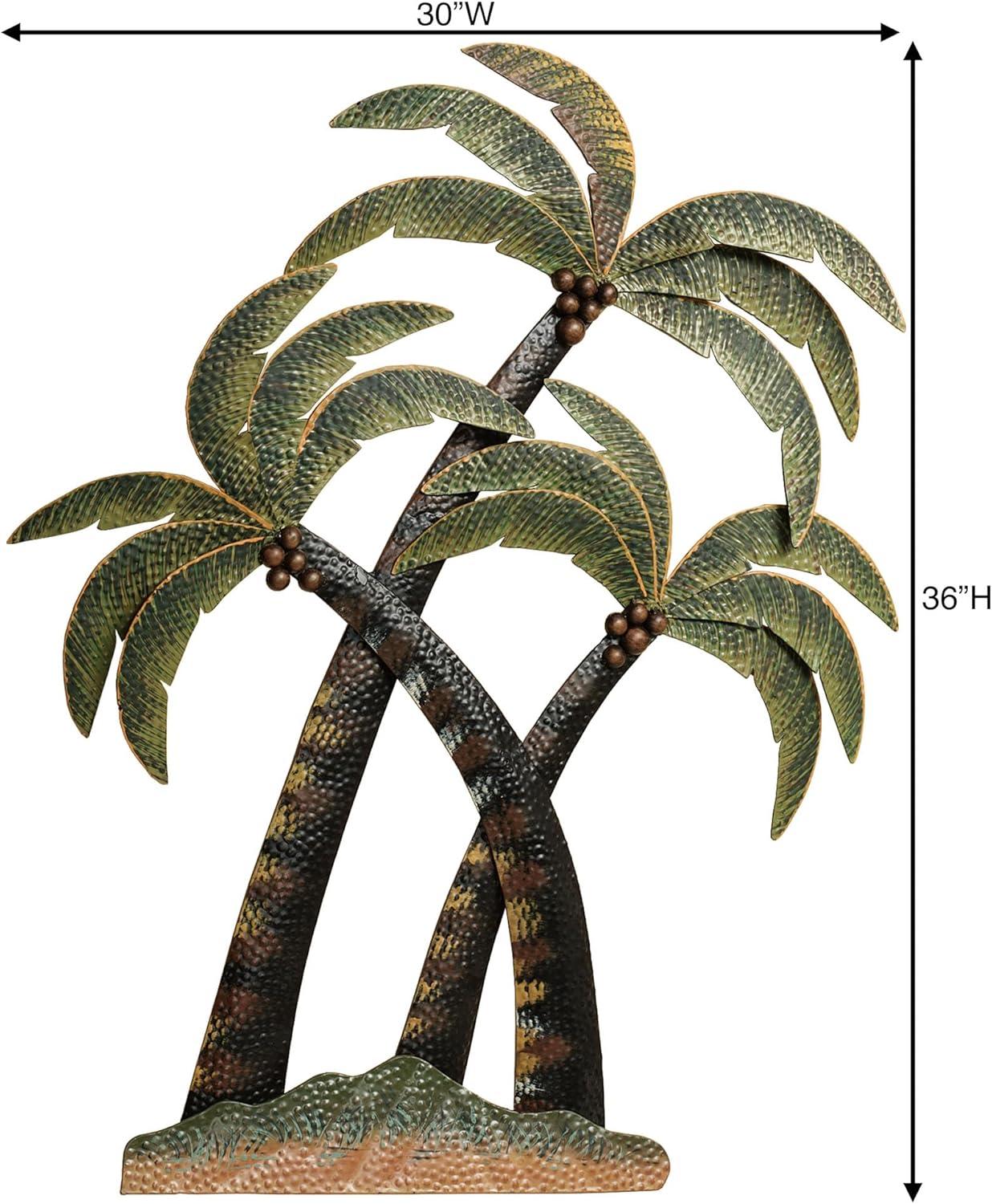 Handpainted Green and Brown Metal Palm Tree Wall Sculpture