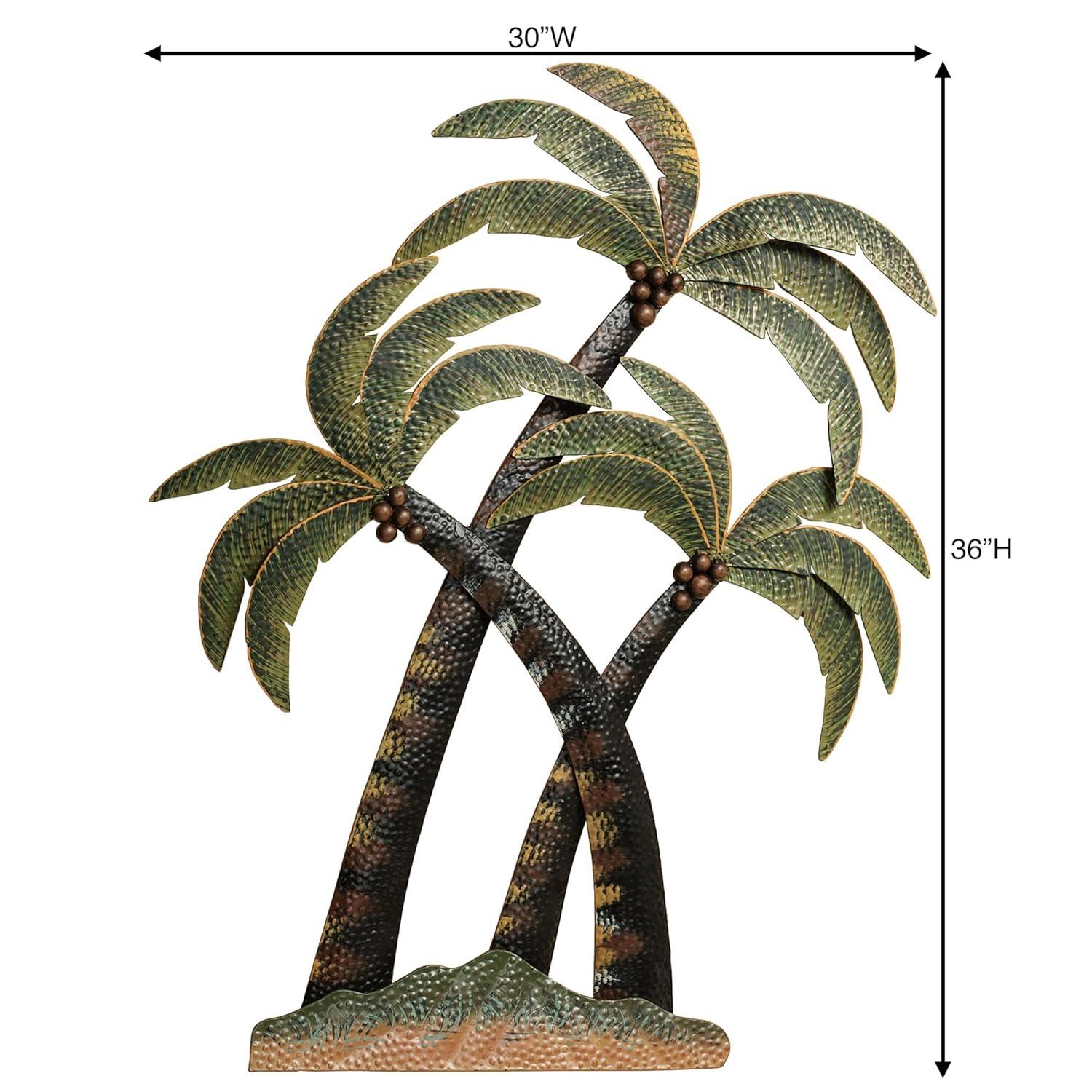 Handpainted Green and Brown Metal Palm Tree Wall Sculpture