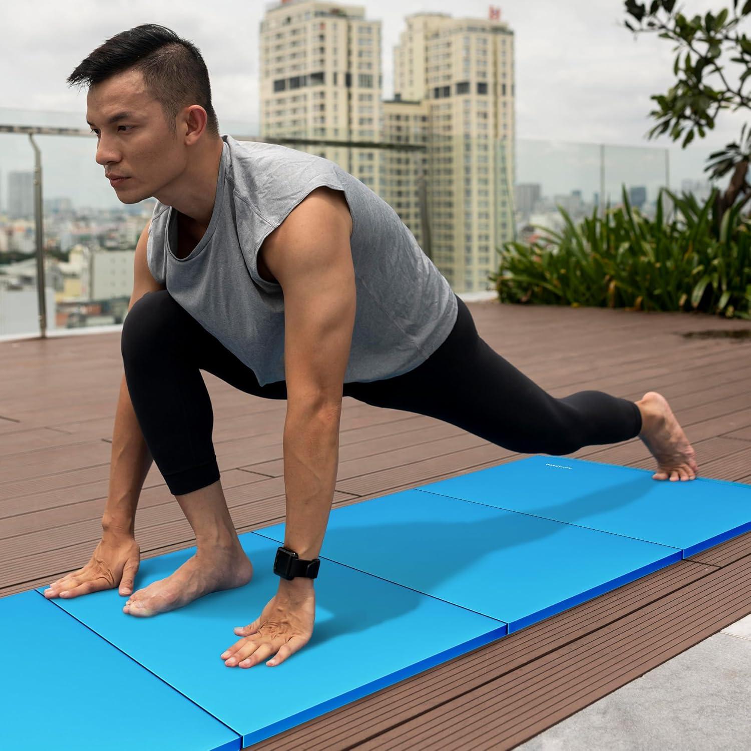 BalanceFrom All Purpose 4'x8'x2" Extra Thick High Density Anti Tear Fitness Yoga Gymnastics Gym Folding Exercise Aerobics Mat, Blue