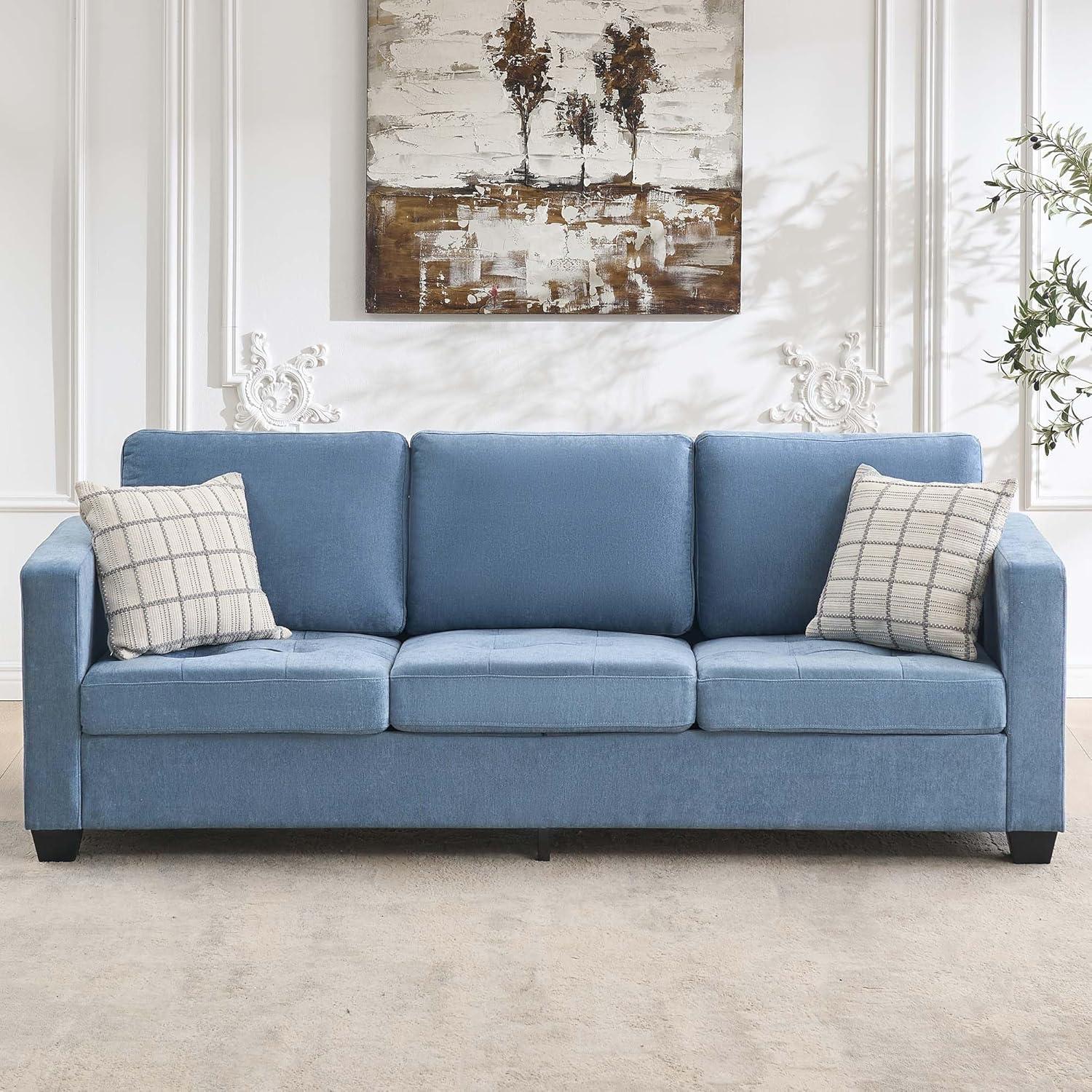 3 Seat Sofa Couch, 89" Modern Sofa with Armrests, Comfy Couch Sofa with Extra Deep Seat Couches for Living Room Bedroom Apartment,Blue